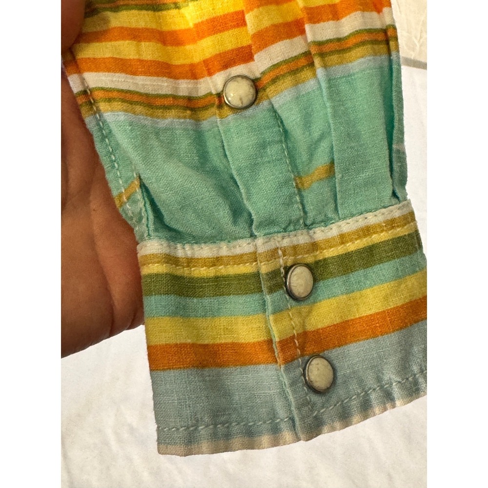 Ryan Michael Western Snap Shirt Womens M Teal Orange Stripe Linen Blend - Picture 9 of 10